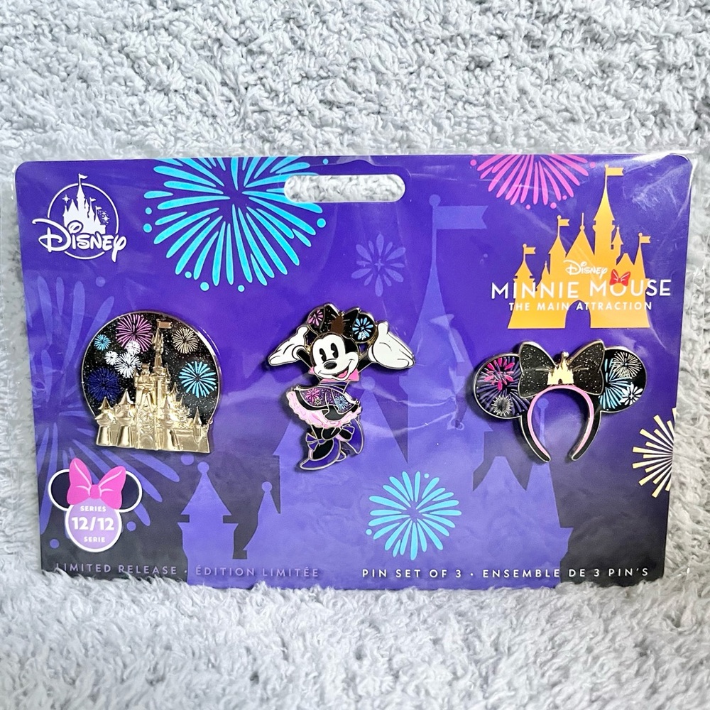 Disney Minnie Mouse Attraction Pin Set - Black, Gold, Purple